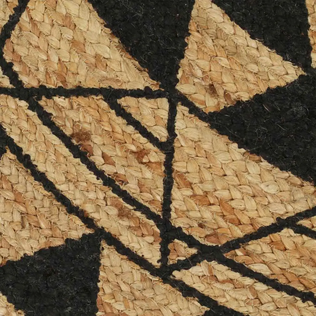 Handmade Jute Area Rug Floral Print 120cm Round Black Carpet Home Decor
