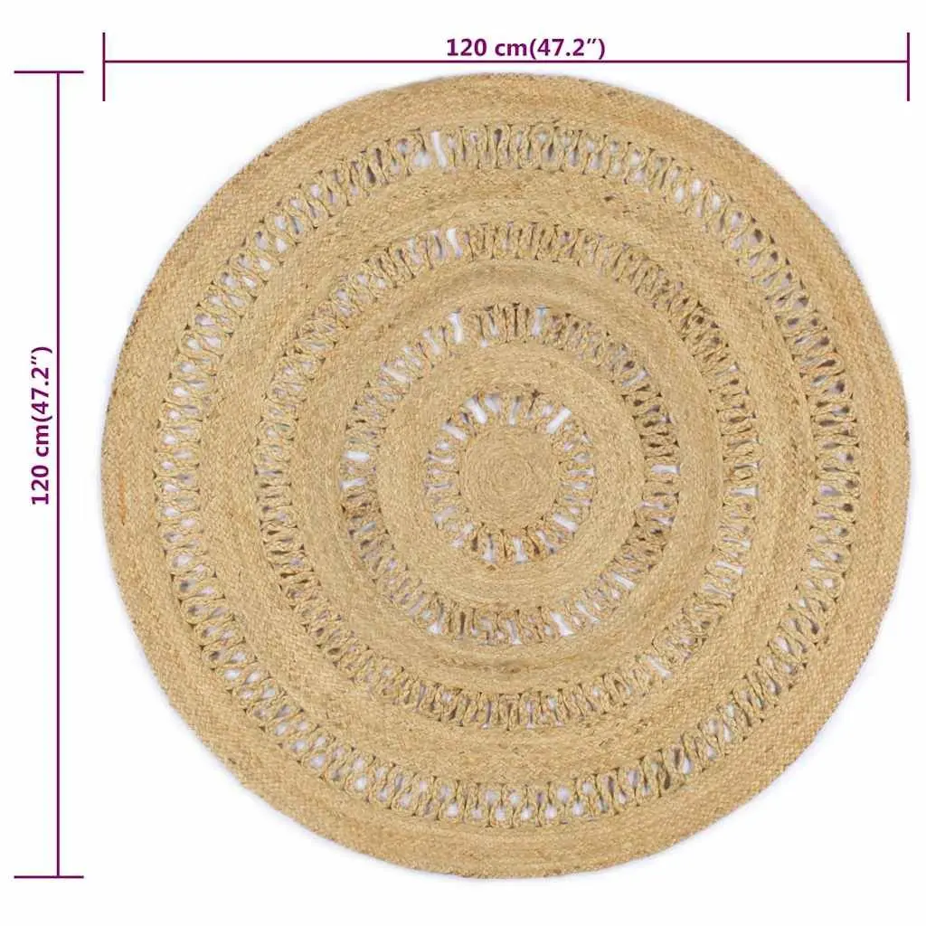 Braided Jute Area Rug Natural Fiber 120 cm Brown