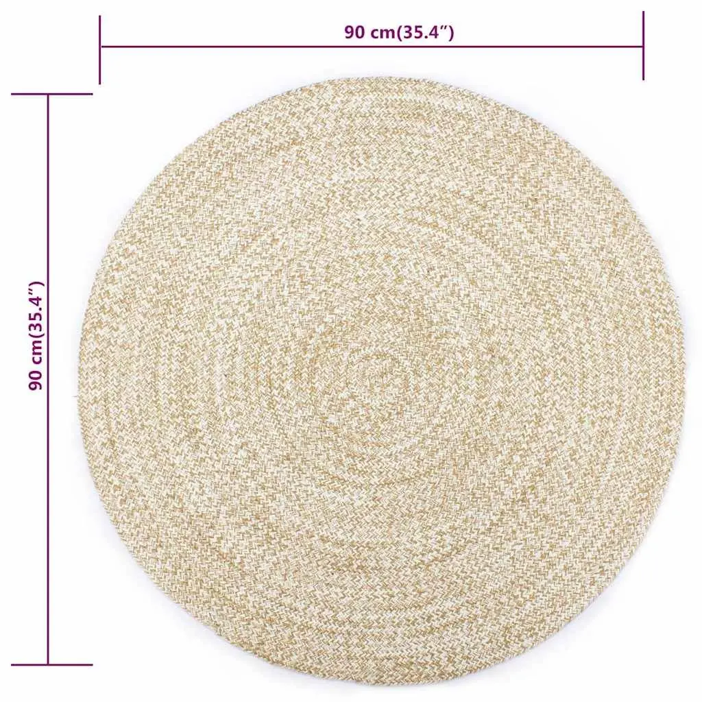 Handmade Braided Jute Area Rug White Natural 90cm Round