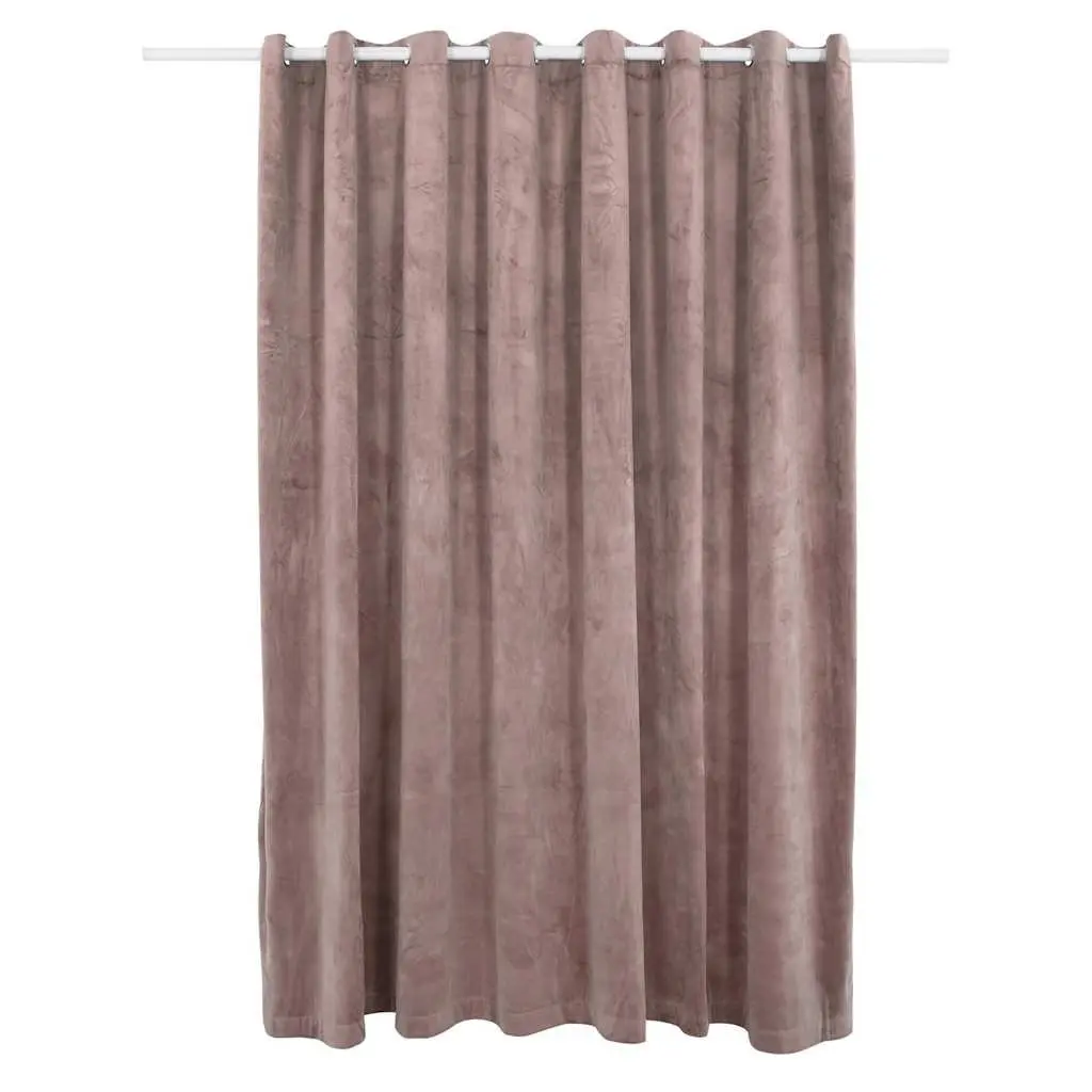 Velvet Blackout Curtain Pink 290 x 245 cm with Metal Rings for Living Room Bedroom Window