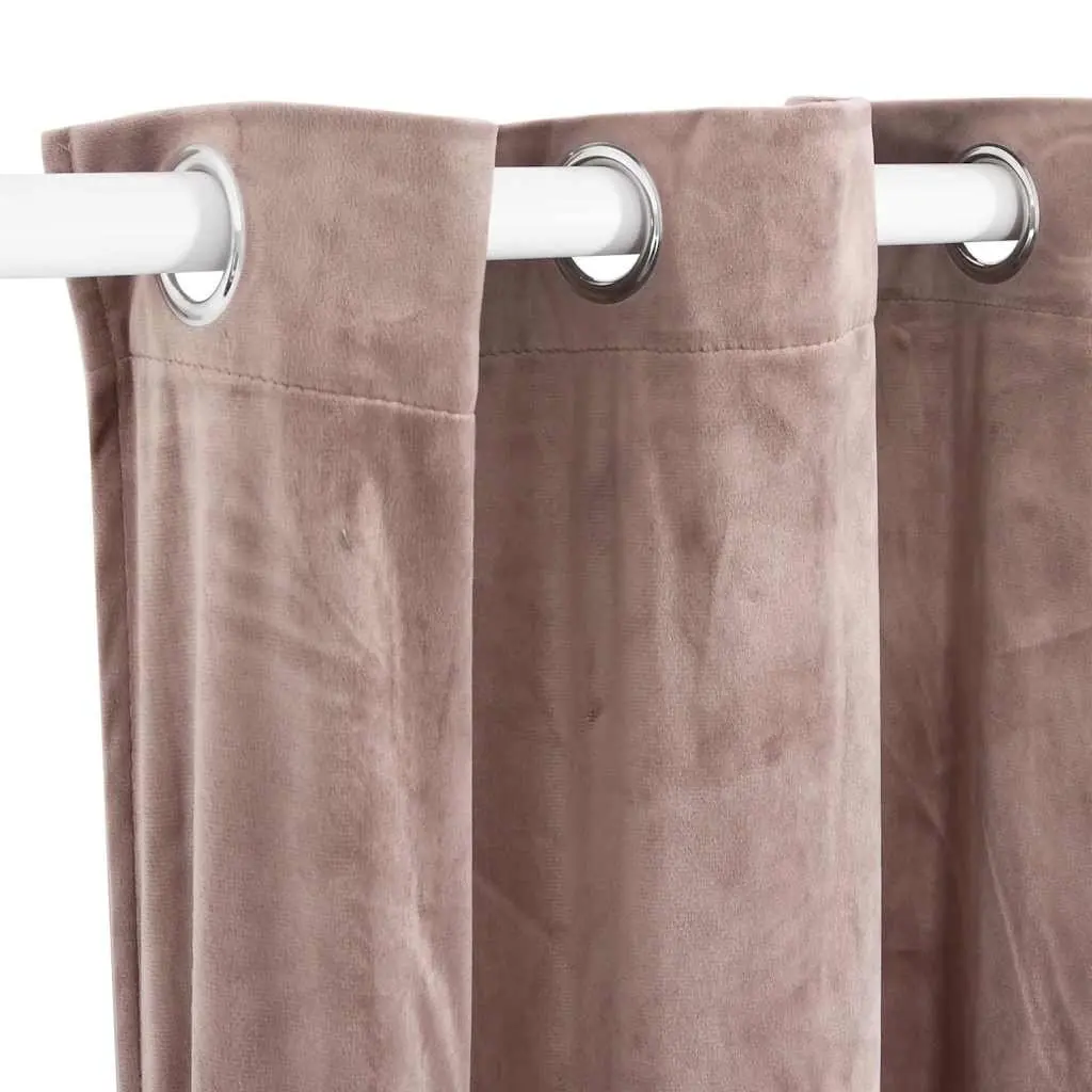 Velvet Blackout Curtain Pink 290 x 245 cm with Metal Rings for Living Room Bedroom Window
