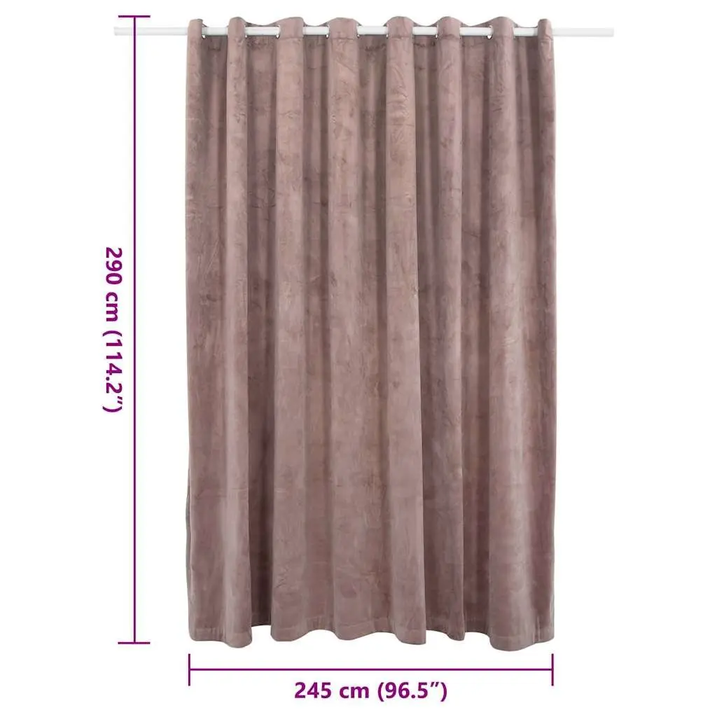 Velvet Blackout Curtain Pink 290 x 245 cm with Metal Rings for Living Room Bedroom Window