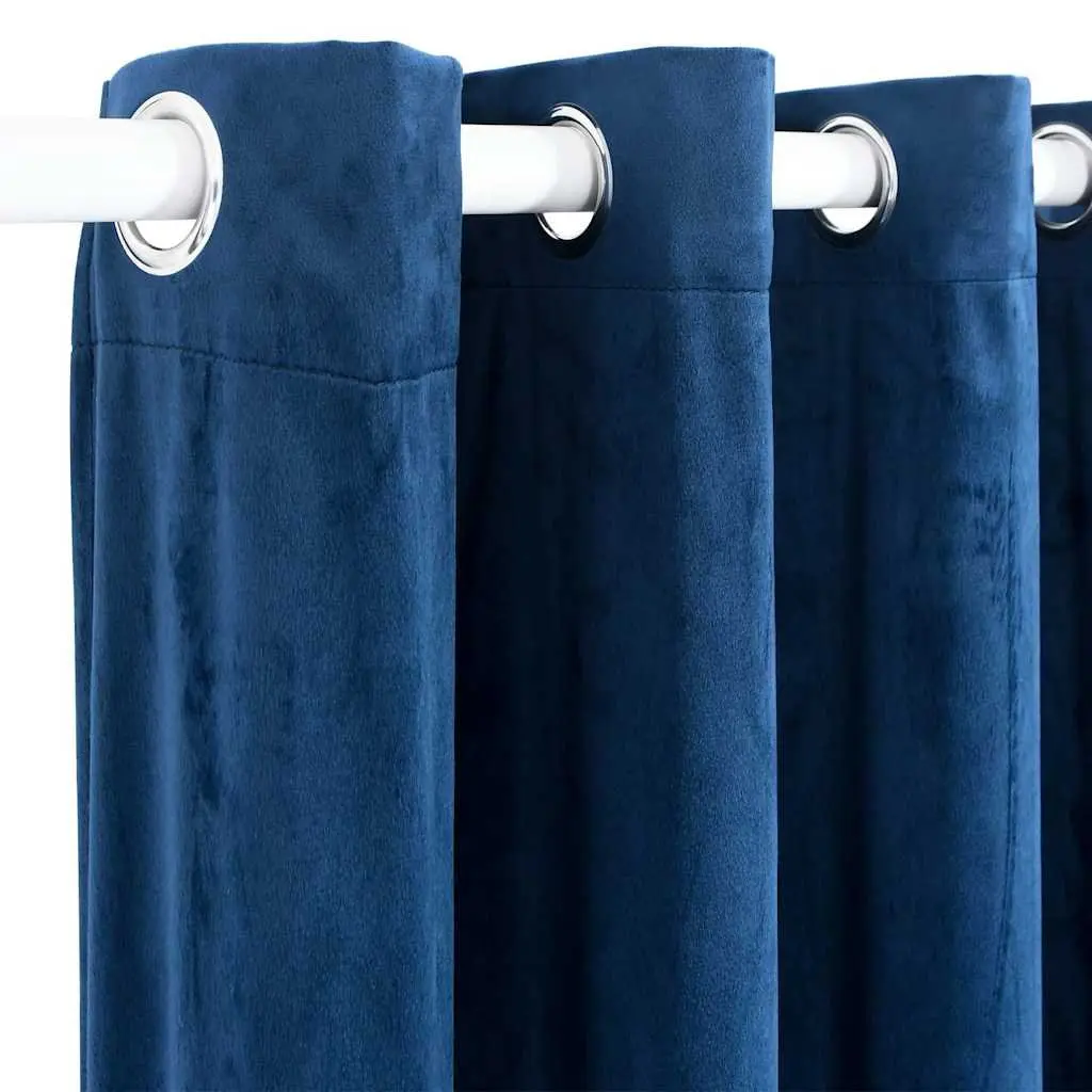 Blackout Curtain Dark Blue Velvet 290 x 245 cm with Metal Rings