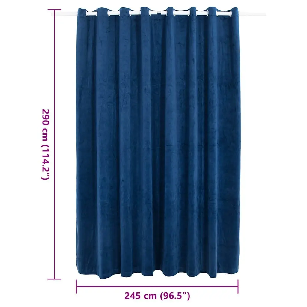 Blackout Curtain Dark Blue Velvet 290 x 245 cm with Metal Rings