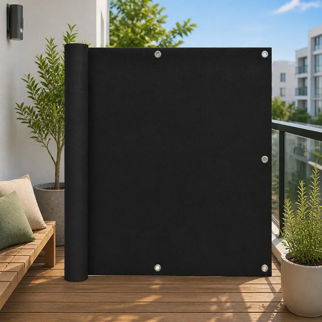 Balcony Screen Privacy Shade 90x400 cm Black Oxford Fabric Windproof Waterproof