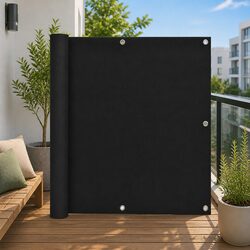 Balcony Screen 90x400 cm Black Oxford Fabric Privacy Shade Windproof Waterproof