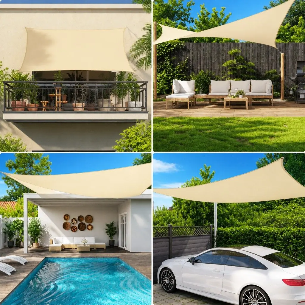 Rectangular Sunshade Sail Outdoor Patio Shade 2x2.5m Black Oxford Fabric