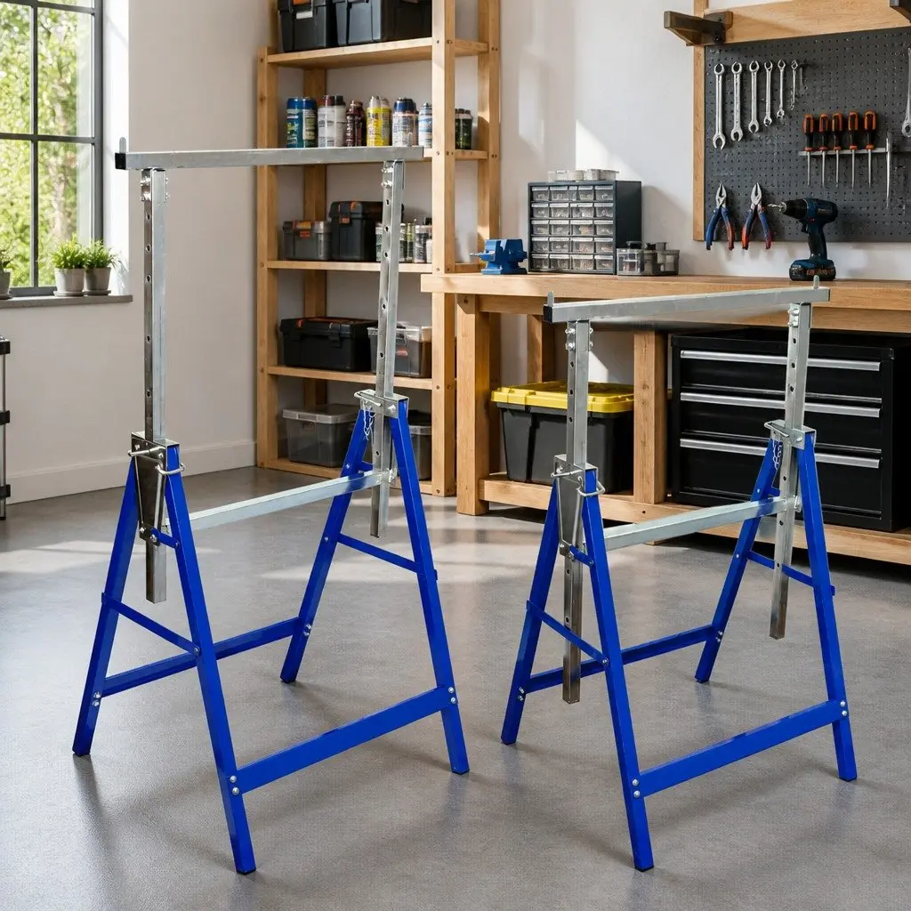 Scaffolding Trestles Adjustable Folding Work Bench 81 to 130 cm Yellow Set of 2