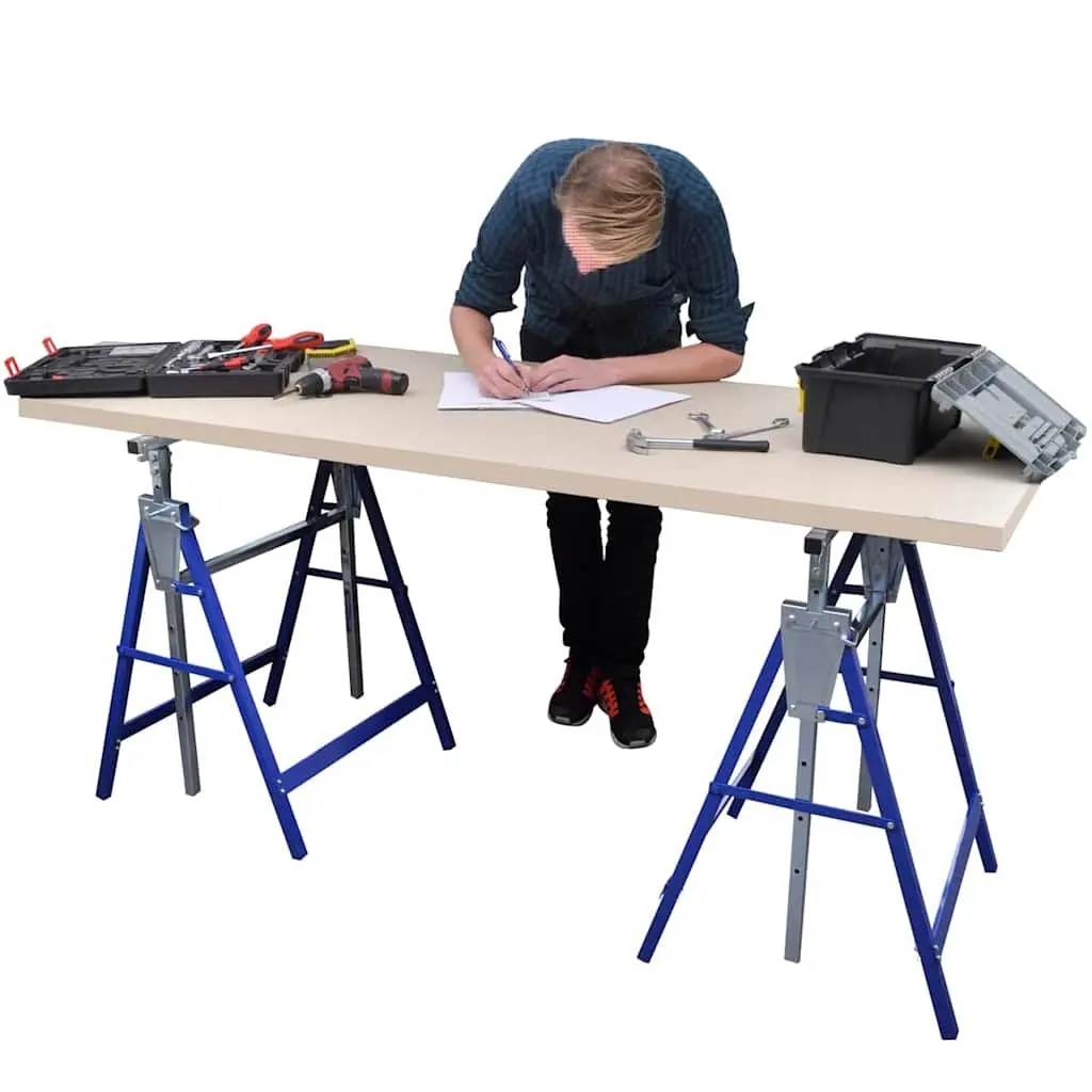 Scaffolding Trestles Adjustable Folding Work Bench 81 to 130 cm Yellow Set of 2