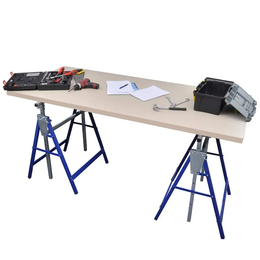 Scaffolding Trestles Adjustable Folding Work Bench 81 to 130 cm Yellow Set of 2
