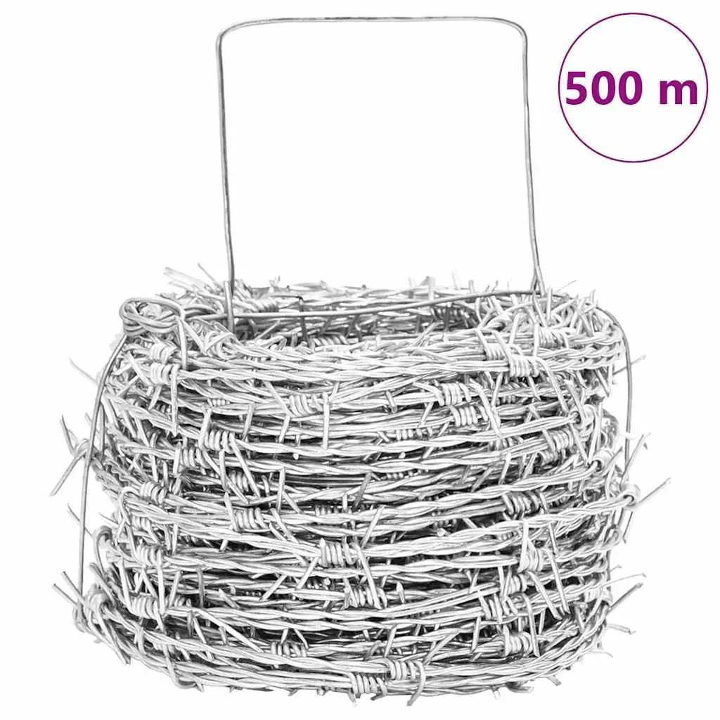 Barbed Wire Fencing 500m 2-Strand 4-Point Galvanised Steel Blue