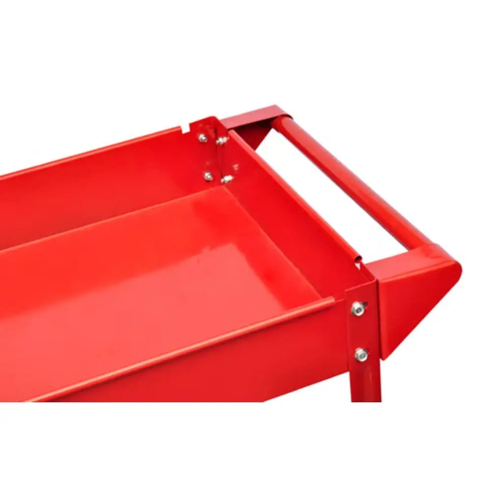 Tool Trolley Red 2 Shelves Swivel Wheels 100kg Capacity Workshop Storage