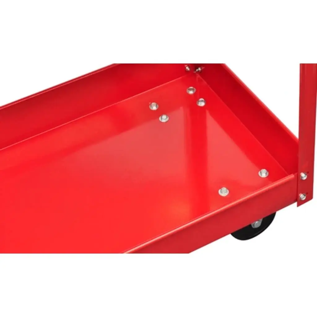 Tool Trolley Red 2 Shelves Swivel Wheels 100kg Capacity Workshop Storage