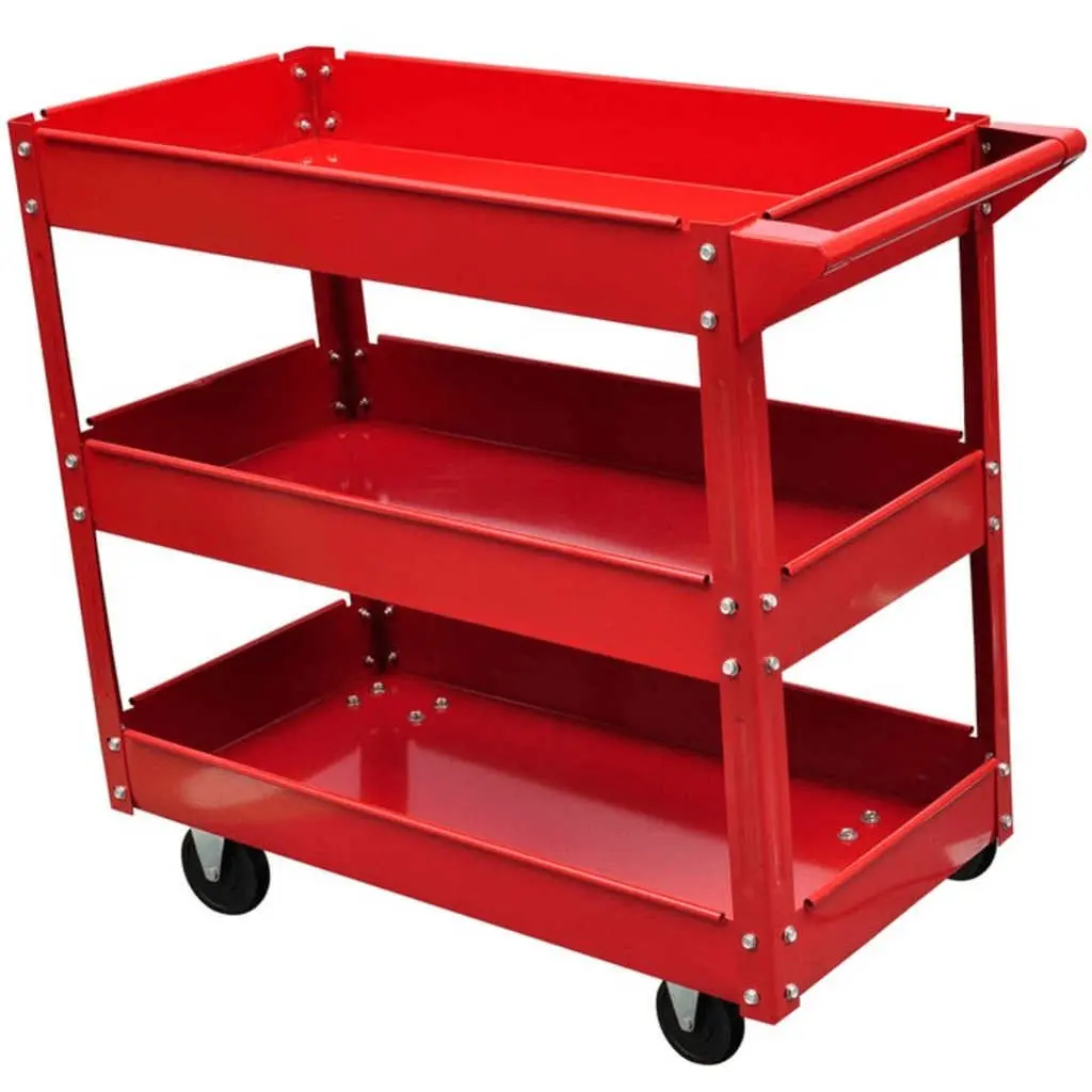 Workshop Tool Trolley Storage Cart 3 Shelf 100kg Capacity Multicolour