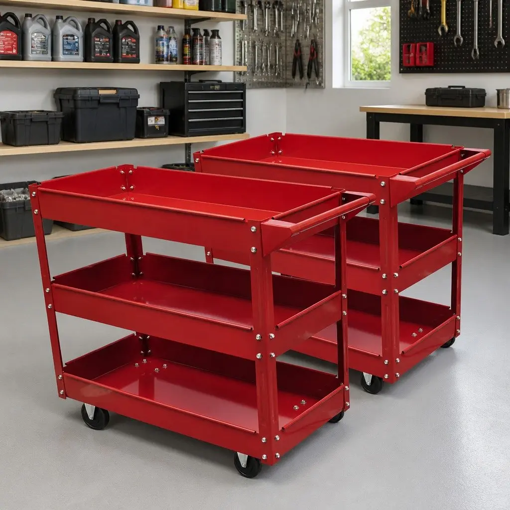 Workshop Tool Trolley 3 Shelves 100kg Load Capacity Multicolour