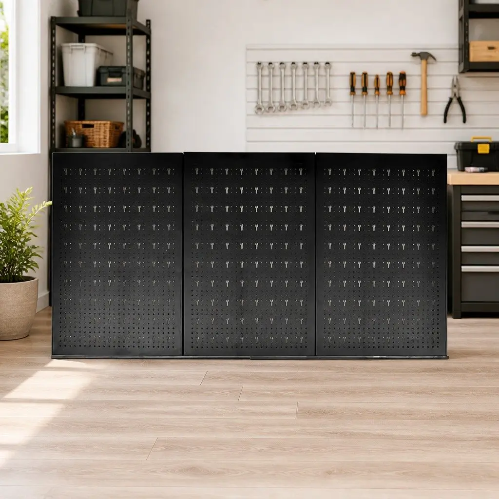 Pegboard Storage Organiser for Tools 3 Panels Black