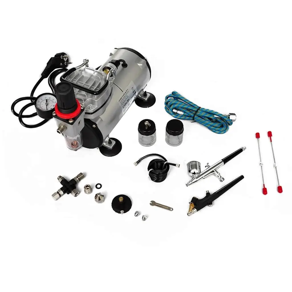 Airbrush Compressor Set Dual Spray Guns Mini Kit Tools Oil-Free Piston
