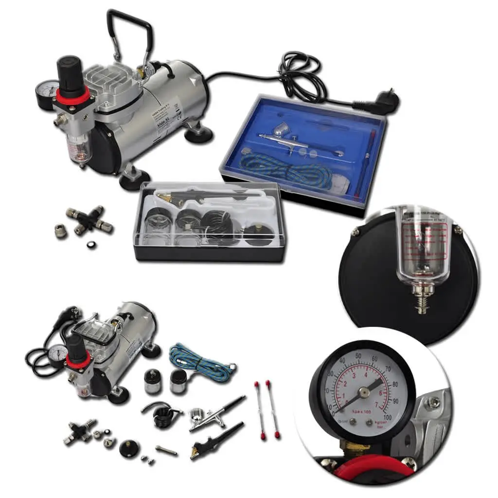 Airbrush Compressor Set Dual Spray Guns Mini Kit Tools Oil-Free Piston