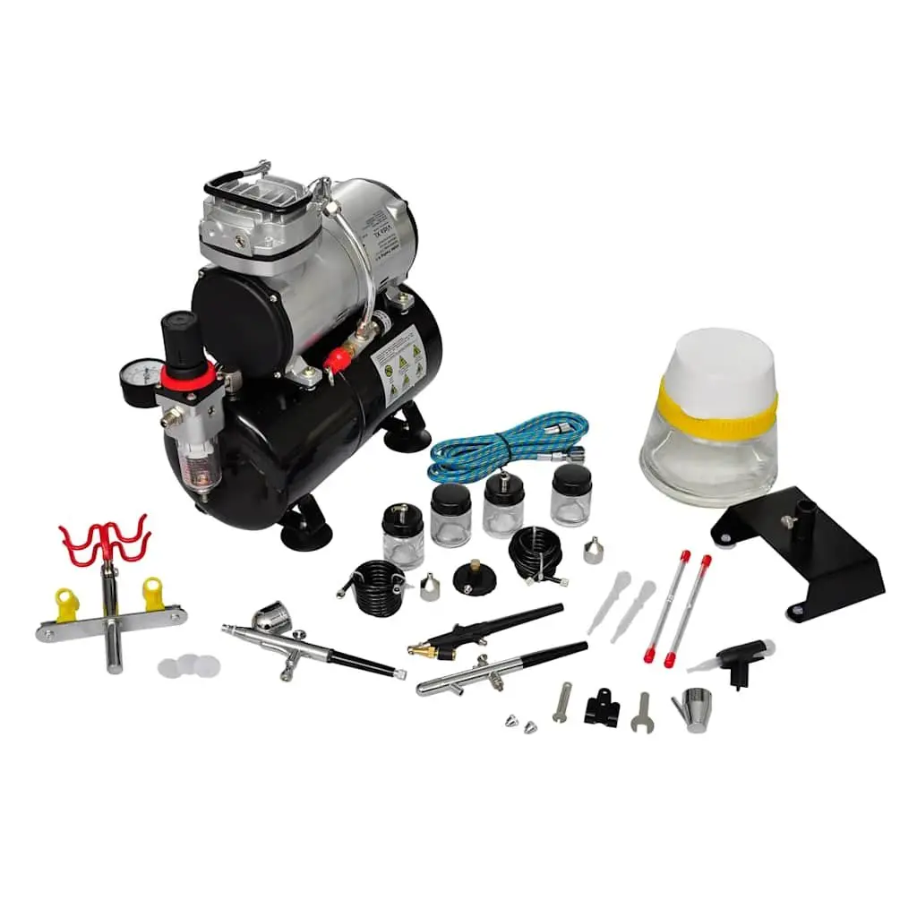 Airbrush Compressor Set Professional Tattoo Art 3 Piece Mini Piston Compressor 3 Litre Air Tank 3 Spray Guns