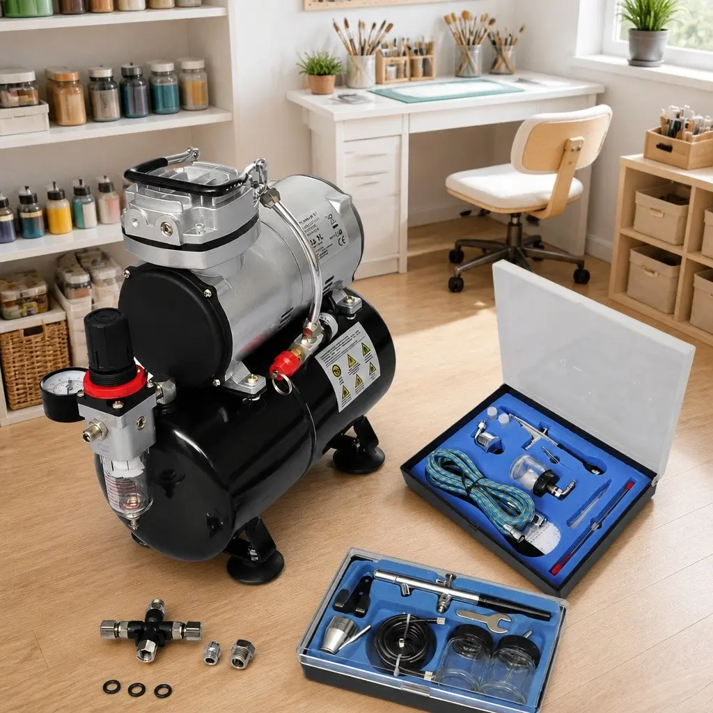 Airbrush Compressor Set Portable Mini Piston Tank 3 Litre with 2 Spray Guns