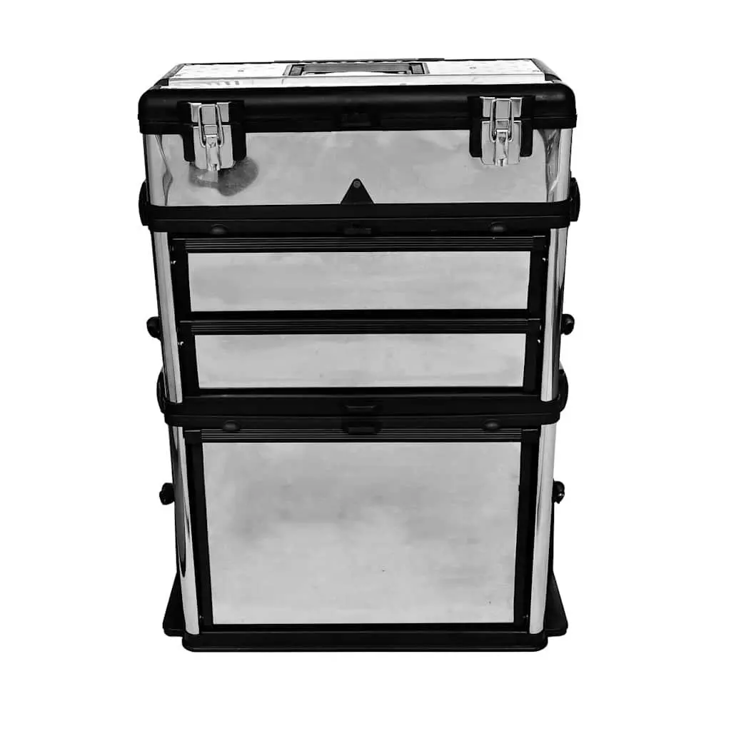 3-Part Tool Box Mobile Storage Organiser 2-Drawer Compartment Silver