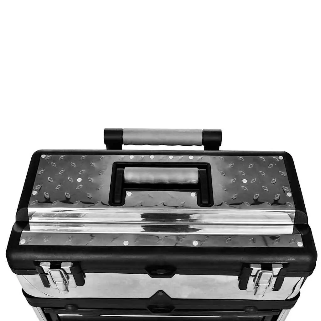 3-Part Tool Box Mobile Storage Organiser 2-Drawer Compartment Silver