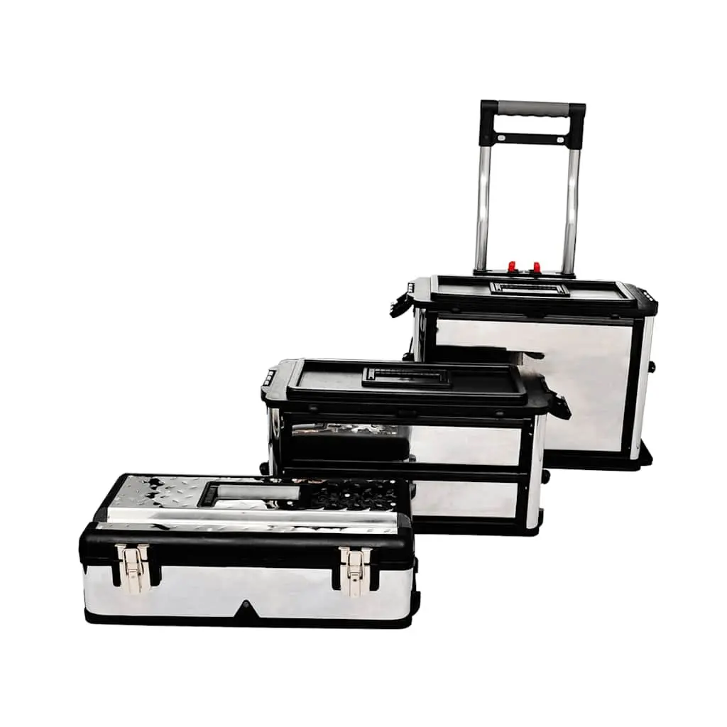 3-Part Tool Box Mobile Storage Organiser 2-Drawer Compartment Silver