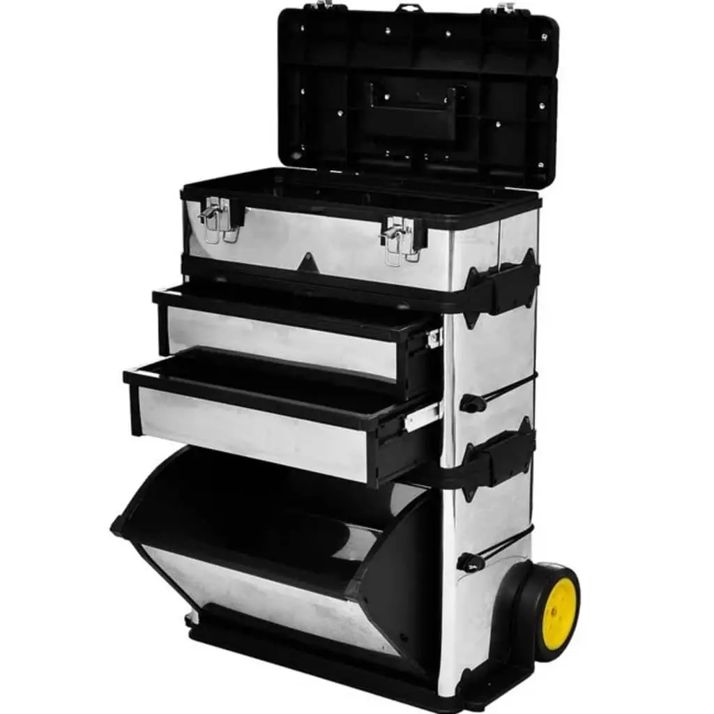 3-Part Tool Box Mobile Storage Organiser 2-Drawer Compartment Silver