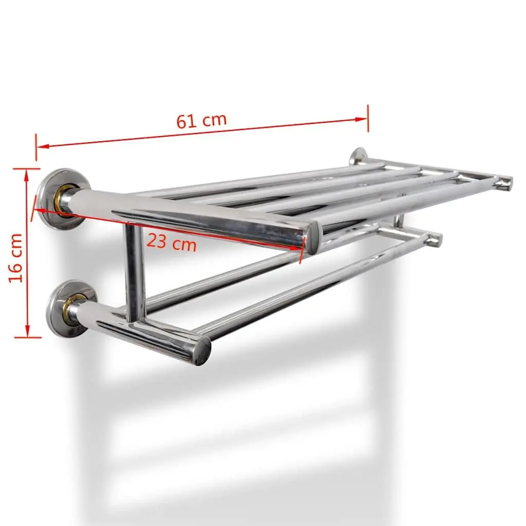Stainless Steel Wall Mounted Towel Rack Bathroom Holder Organiser 6 Tubes Silver