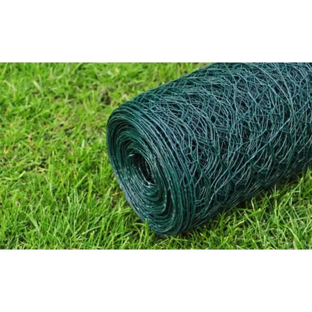 Chicken Wire Fence Panel PVC Coated Green 25x1m Poultry Enclosure Netting