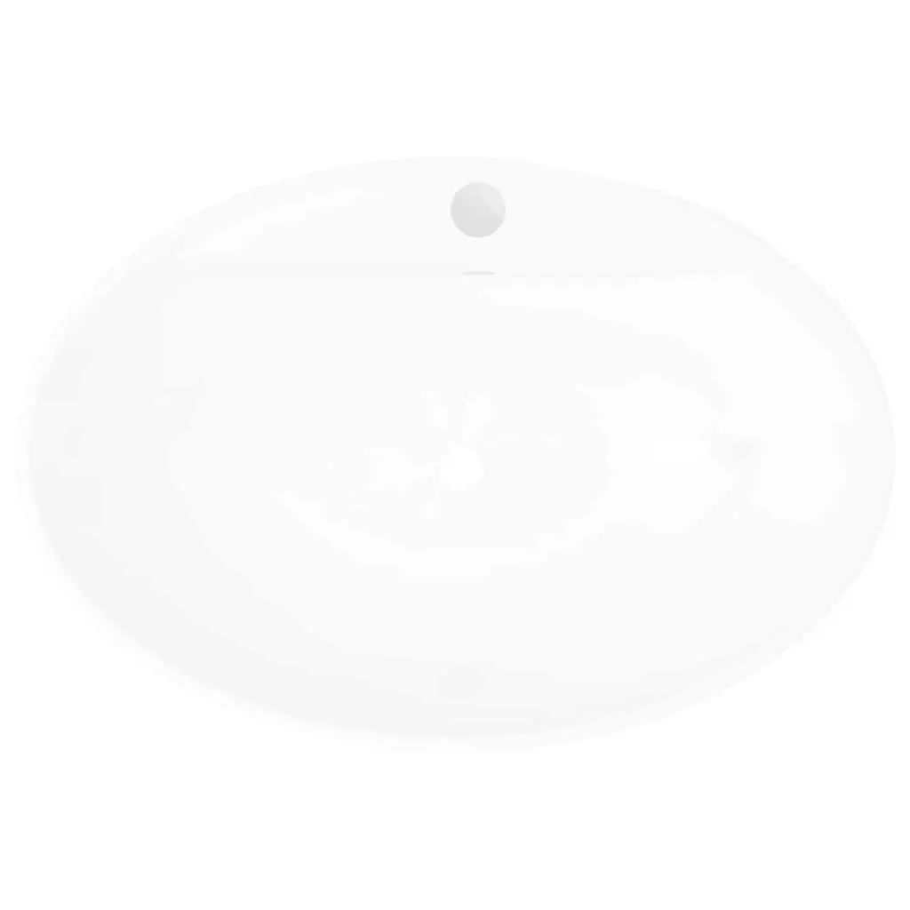 Oval Ceramic Basin Bathroom Sink White Overflow Faucet Hole Modern Washroom