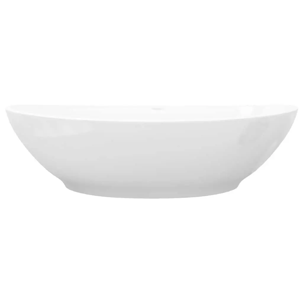 Oval Ceramic Basin Bathroom Sink White Overflow Faucet Hole Modern Washroom