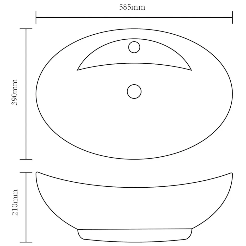 Oval Ceramic Basin Bathroom Sink White Overflow Faucet Hole Modern Washroom