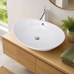 Ceramic Bathroom Basin Oval Wash Sink Vessel with Overflow 59 x 38.5 cm White