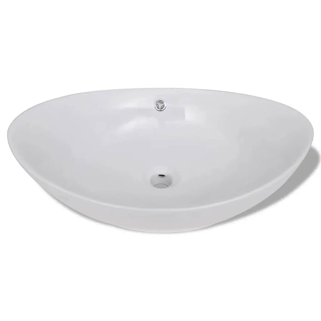 Ceramic Bathroom Basin Oval Wash Sink Vessel with Overflow 59 x 38.5 cm White