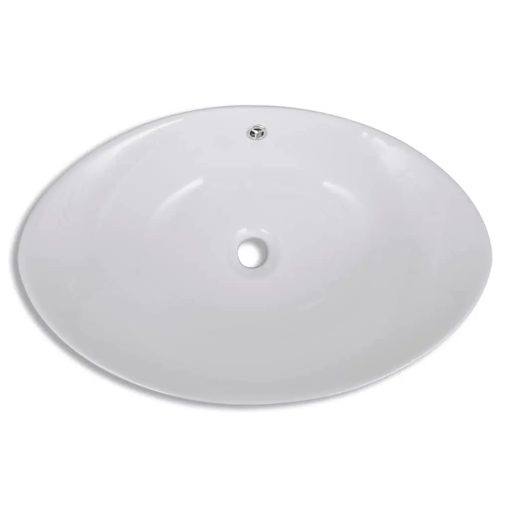 Ceramic Bathroom Basin Oval Wash Sink Vessel with Overflow 59 x 38.5 cm White