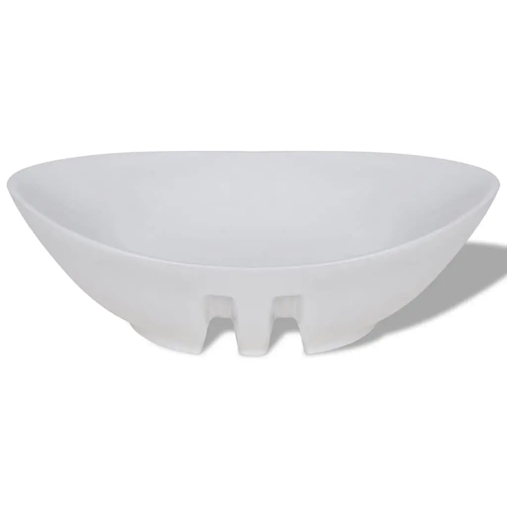 Ceramic Bathroom Basin Oval Wash Sink Vessel with Overflow 59 x 38.5 cm White
