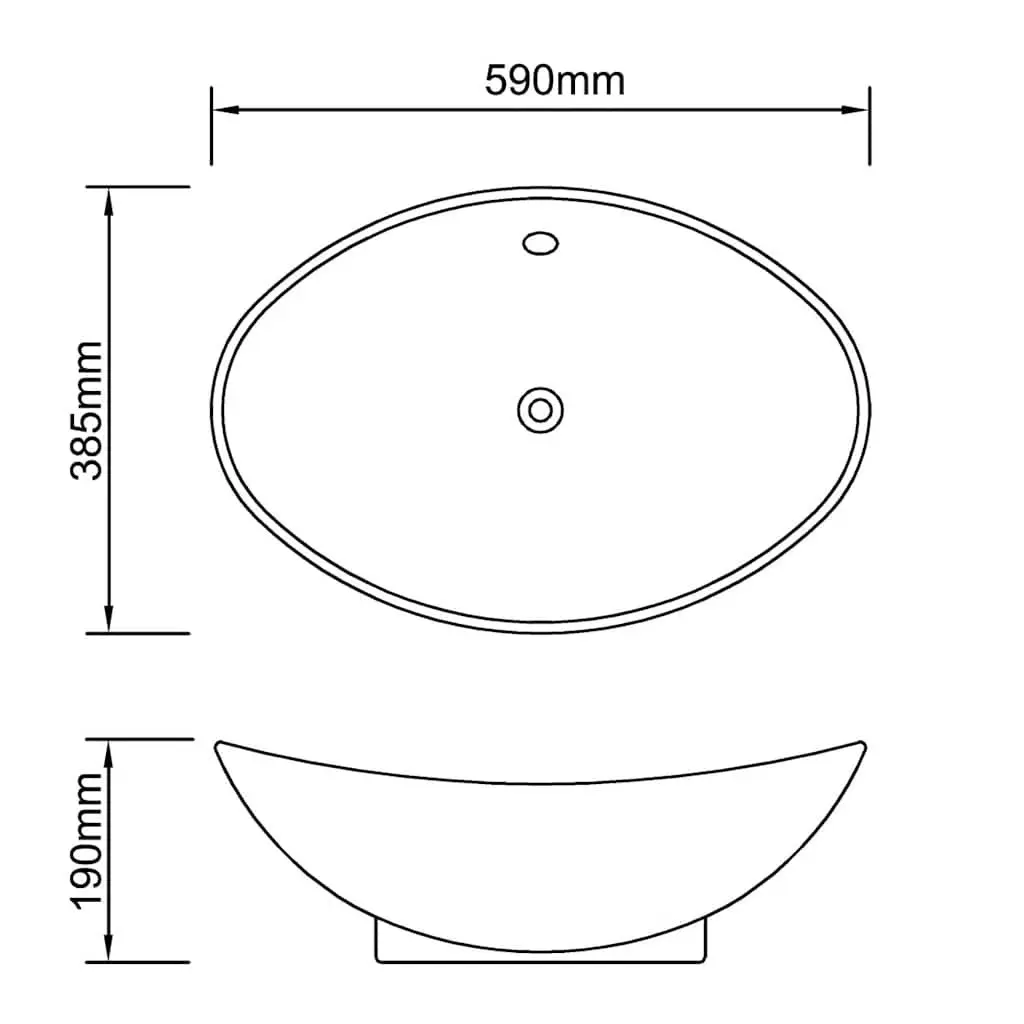 Ceramic Bathroom Basin Oval Wash Sink Vessel with Overflow 59 x 38.5 cm White