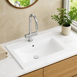 Rectangular Ceramic Basin Bathroom White Sink Wash Vessel Faucet Hole