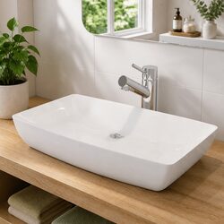 Rectangular Ceramic Basin Bathroom Sink White 71 x 39 cm Modern Wash Basin