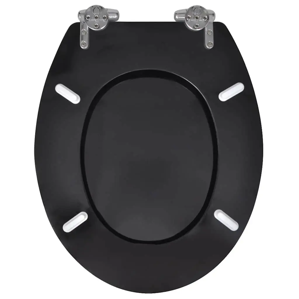 Toilet Seat Soft Close Lid MDF Black Adjustable Chrome-Zinc Hinges