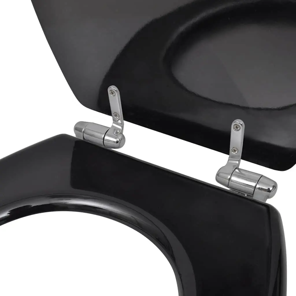 Toilet Seat Soft Close Lid MDF Black Adjustable Chrome-Zinc Hinges