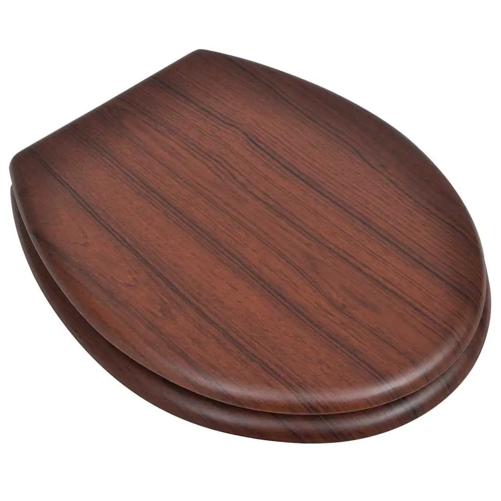Toilet Seat MDF Lid Brown Universal Fit Adjustable Hinges