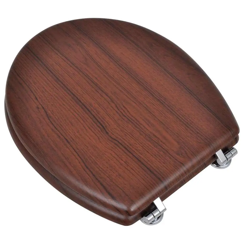 Toilet Seat MDF Lid Brown Universal Fit Adjustable Hinges