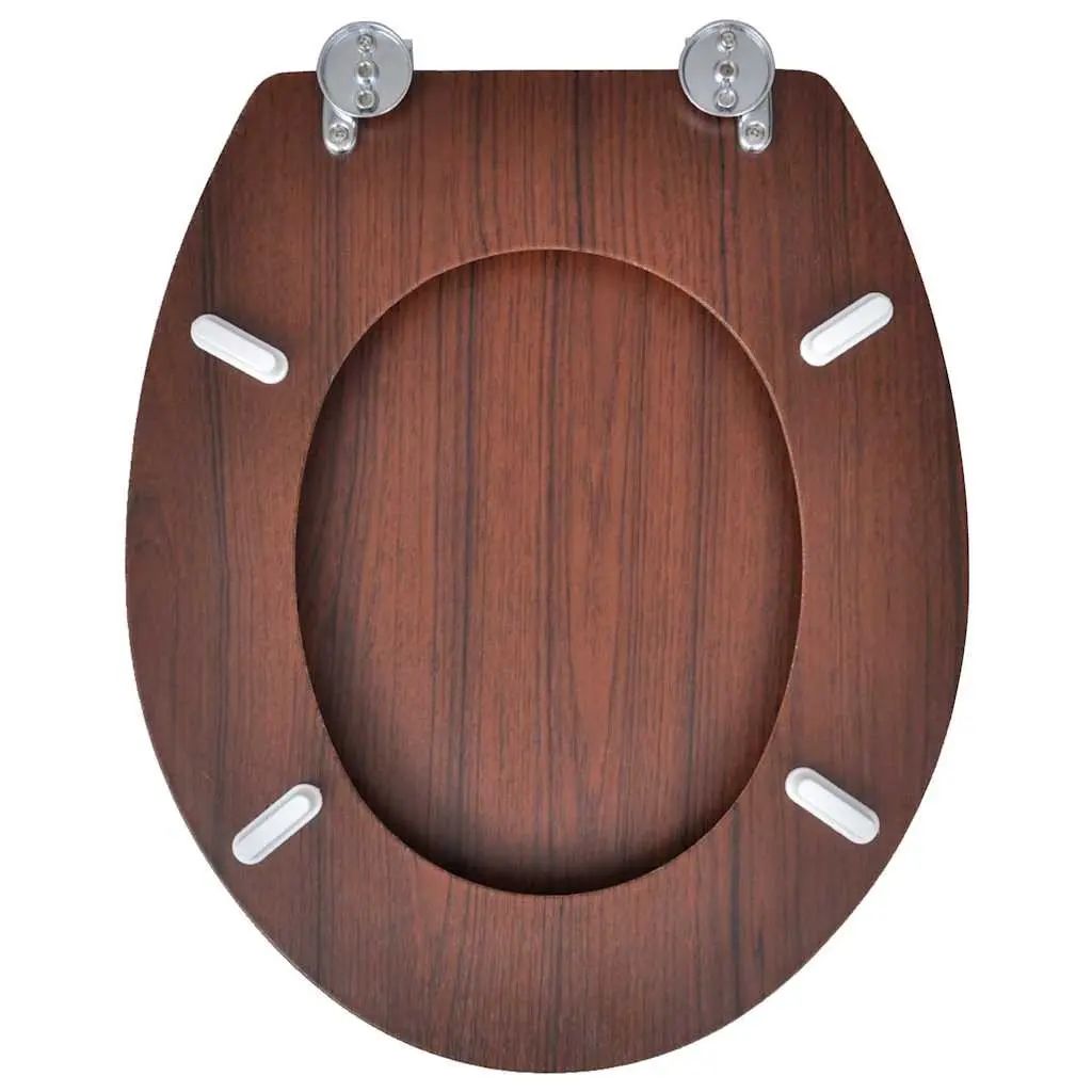 Toilet Seat MDF Lid Brown Universal Fit Adjustable Hinges