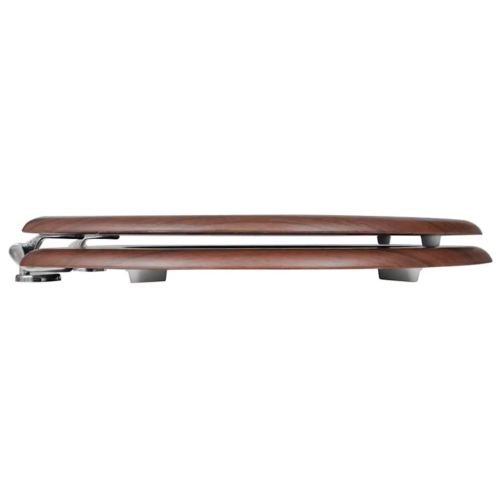 Toilet Seat MDF Lid Brown Universal Fit Adjustable Hinges