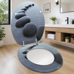 Reliable Grey Toilet Seat with Adjustable Hinges and Durability