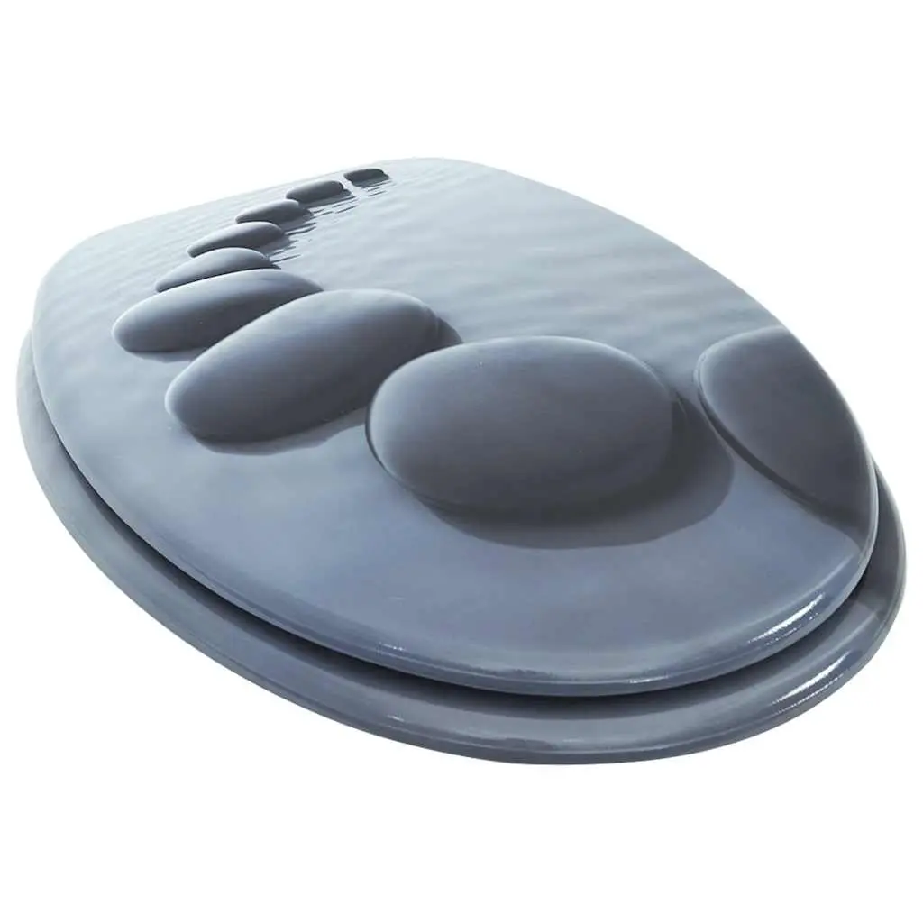Toilet Seat MDF Lid Adjustable Hinges Grey Standard Size