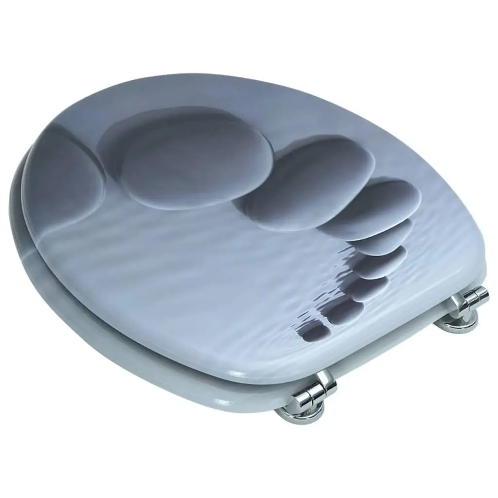 Toilet Seat MDF Lid Adjustable Hinges Grey Standard Size