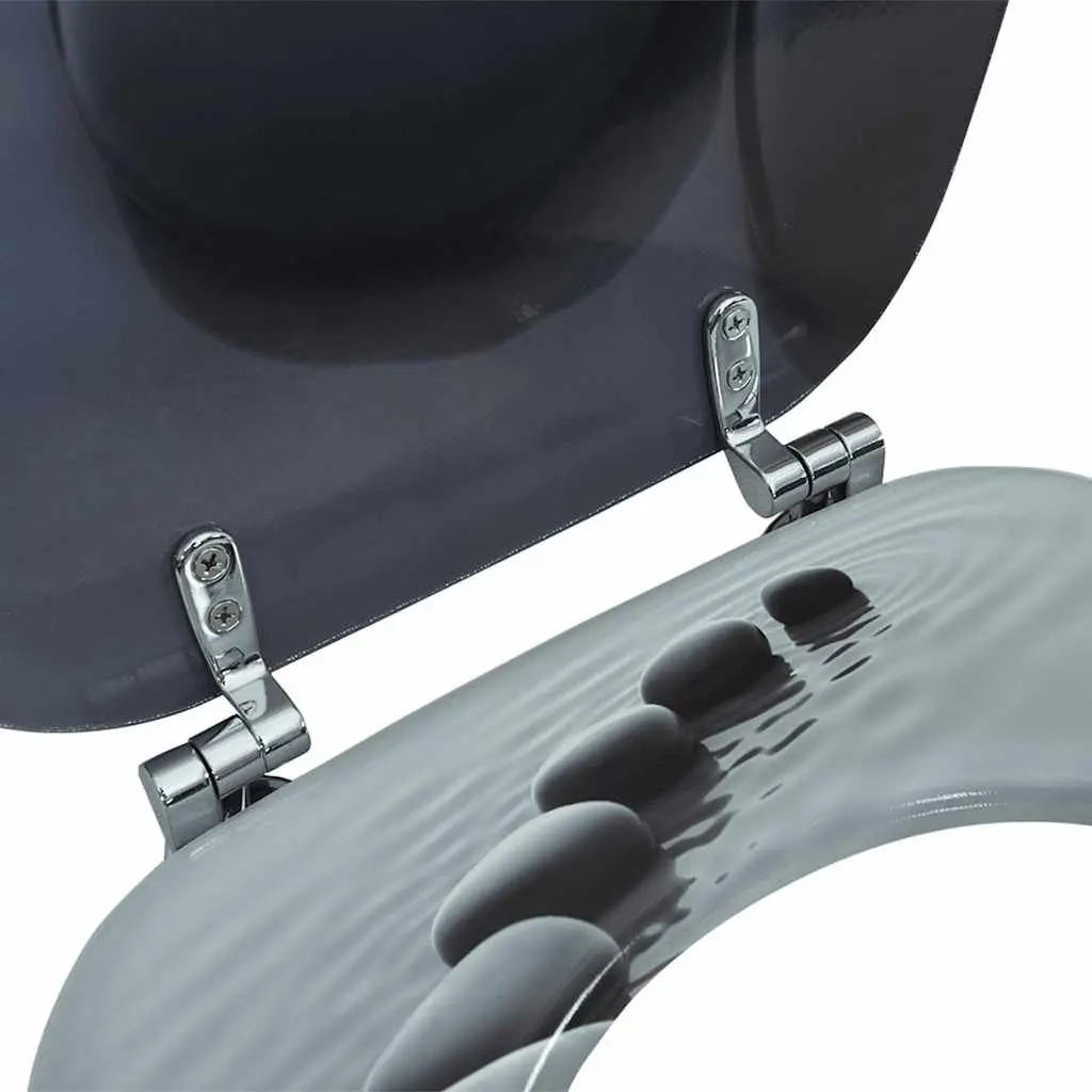 Toilet Seat MDF Lid Adjustable Hinges Grey Standard Size